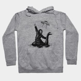 Bigfoot riding the Loch Ness monster with a UFO Hoodie